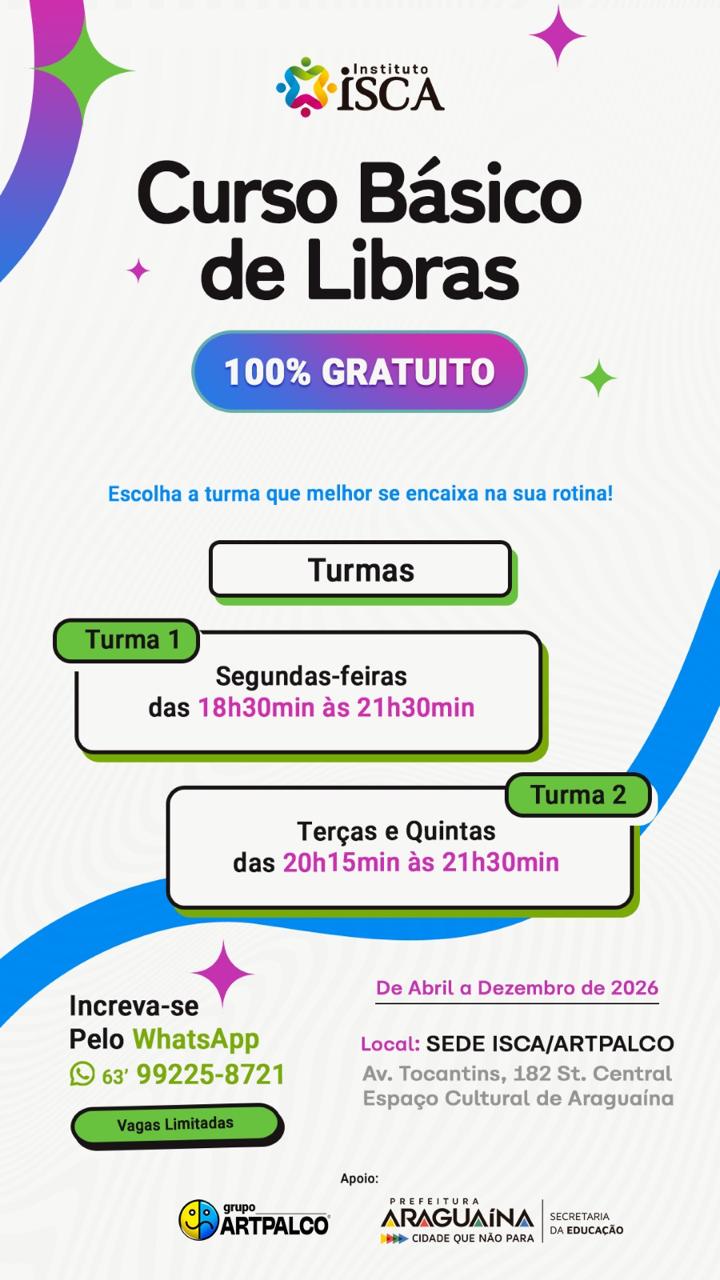 Instituto ISCA abre inscrições para Curso Básico de Libras gratuito em Araguaína